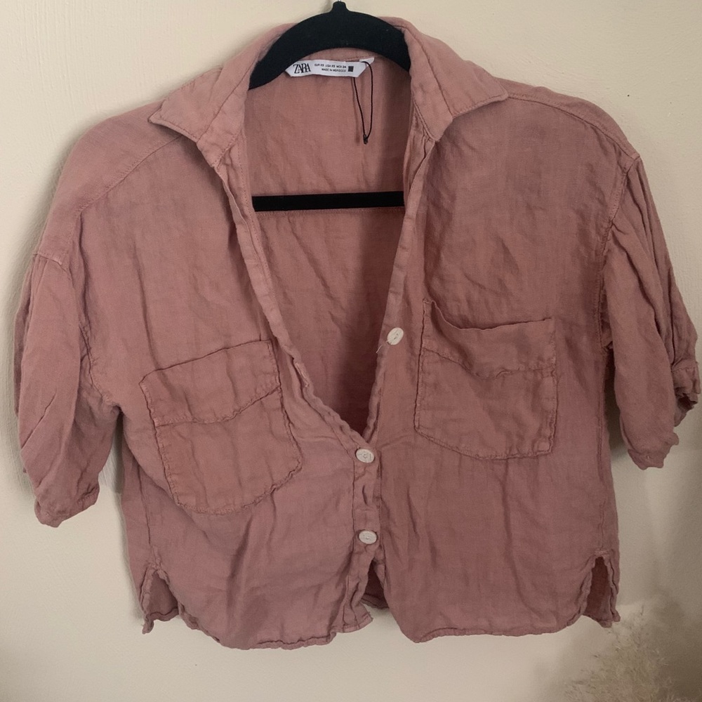 Zara button down crop top